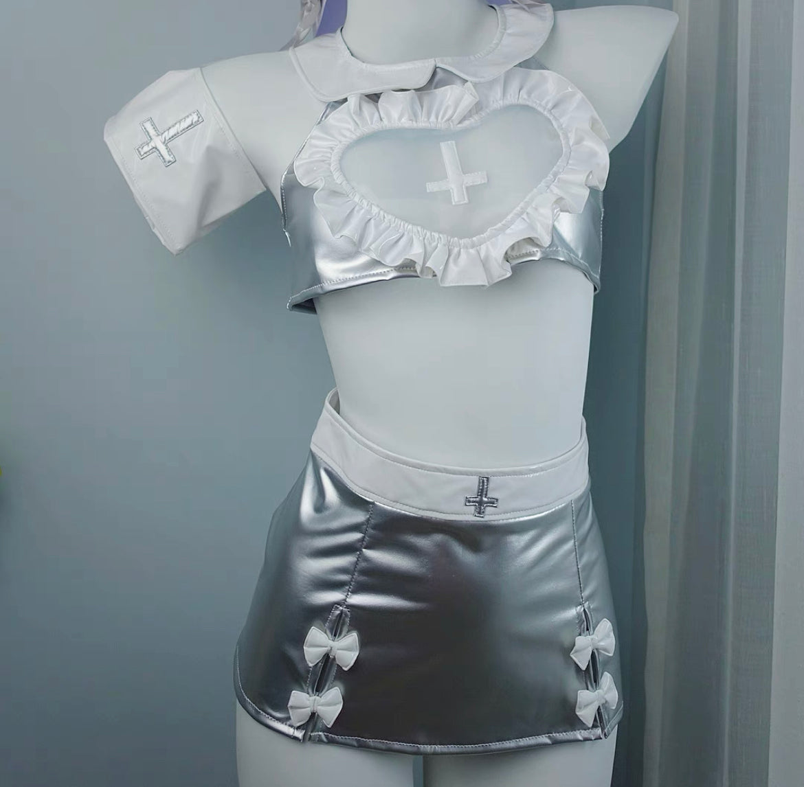 Nurse Joy Heart PU Leather Japanese Anime Nurse Outfit Set