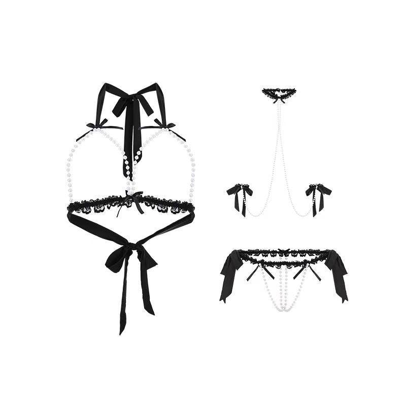 Sexy Exposed Pearls Bodychain Bikini Crotchless Bottom Outfit Set • Sex Cosplay • Sexy Lingerie • Drive Him Crazy