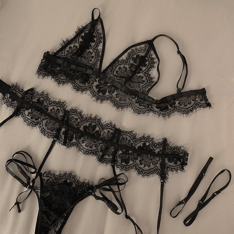 Thick Sexy Lace Lingerie Garter Set • Bra & Panty Set • Sexy Cosplay • Sex Roleplay