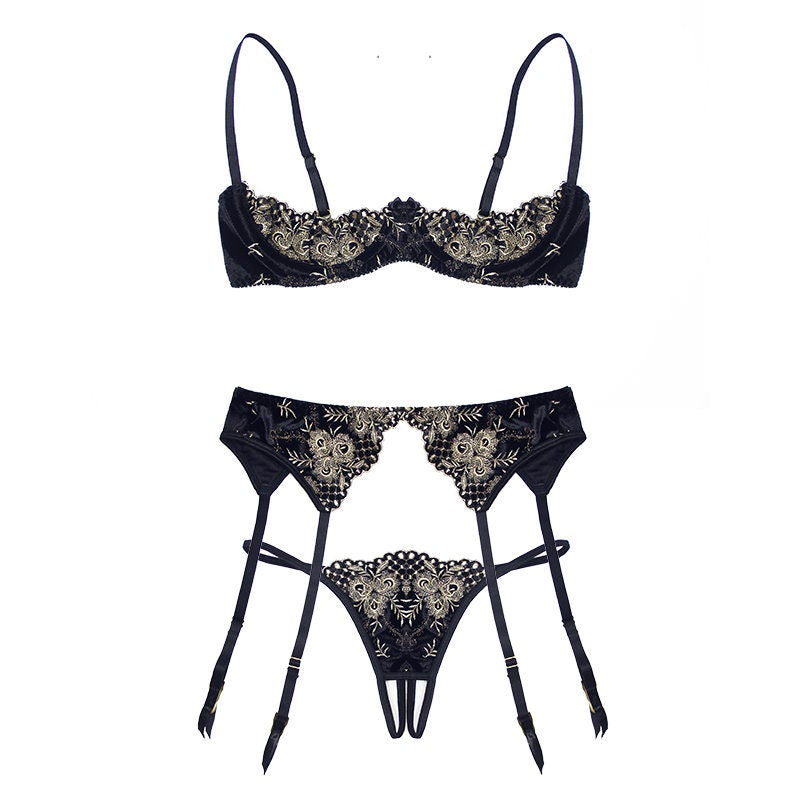 Vintage Exposed Bra & Crotchless Panty Outfit Set • Sex Cosplay Roleplay • Sexy Lingerie