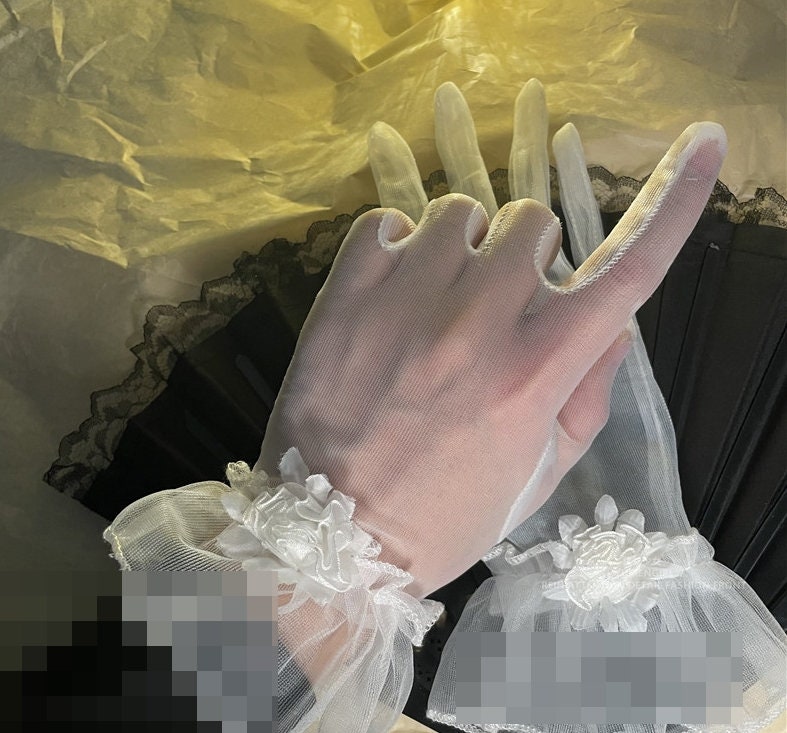 White Rose Flower Chiffon Gloves • Cosplay Bridal Accessories