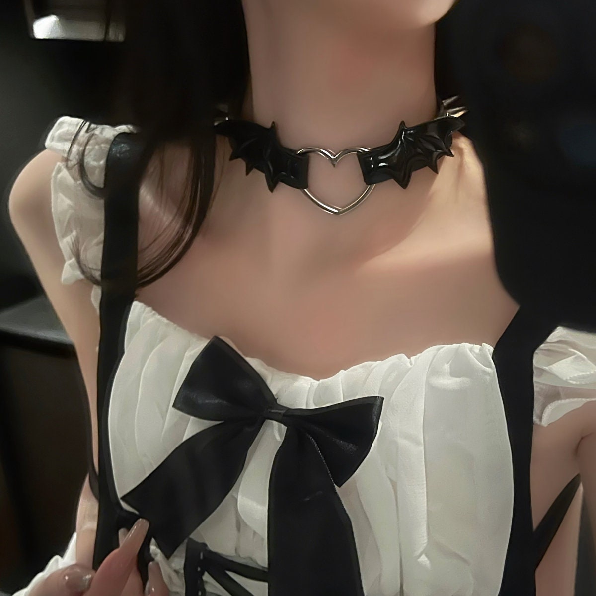 Little Devil Wings Heart PU Choker Collar Necklace with Leash • Sexy Seductive Choker • Ladies Accessories