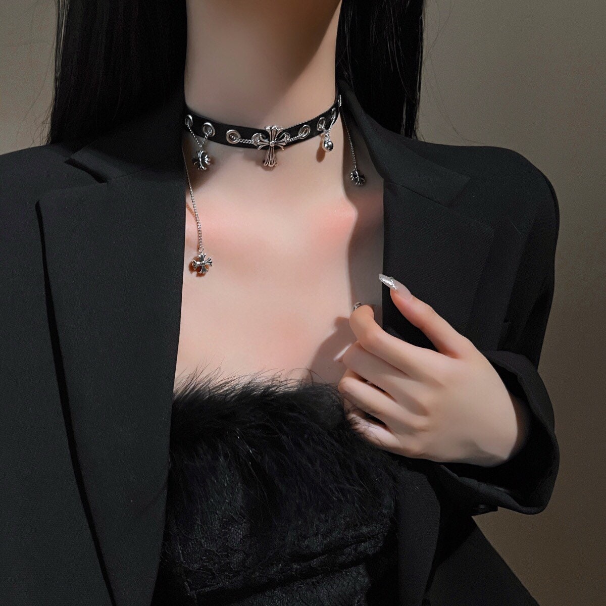 Pink Roman Cross Gothic Leather Collar Choker Chain Necklace • Lolita Accessories • Cosplay Accessories