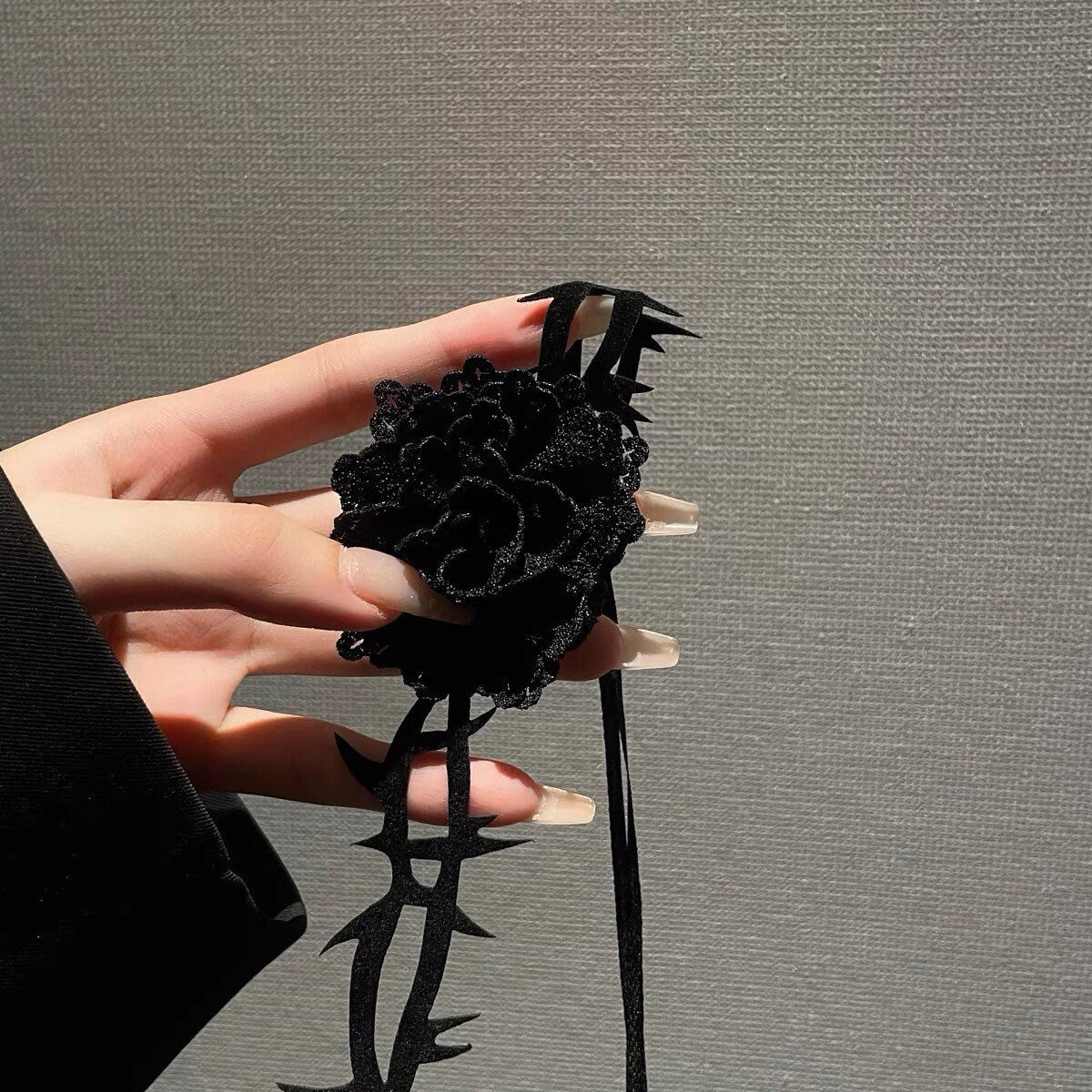 Black Rose Gothic Ribbon Sash Choker