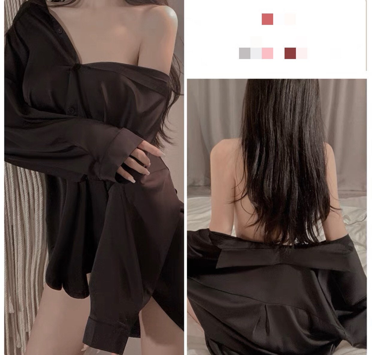 Premium Smooth Satin Basic Boyfriend Shirt for Ladies • Lolita Cosplay • Sexy Lingerie • Sexy Seductive Outfit • Sex Roleplay