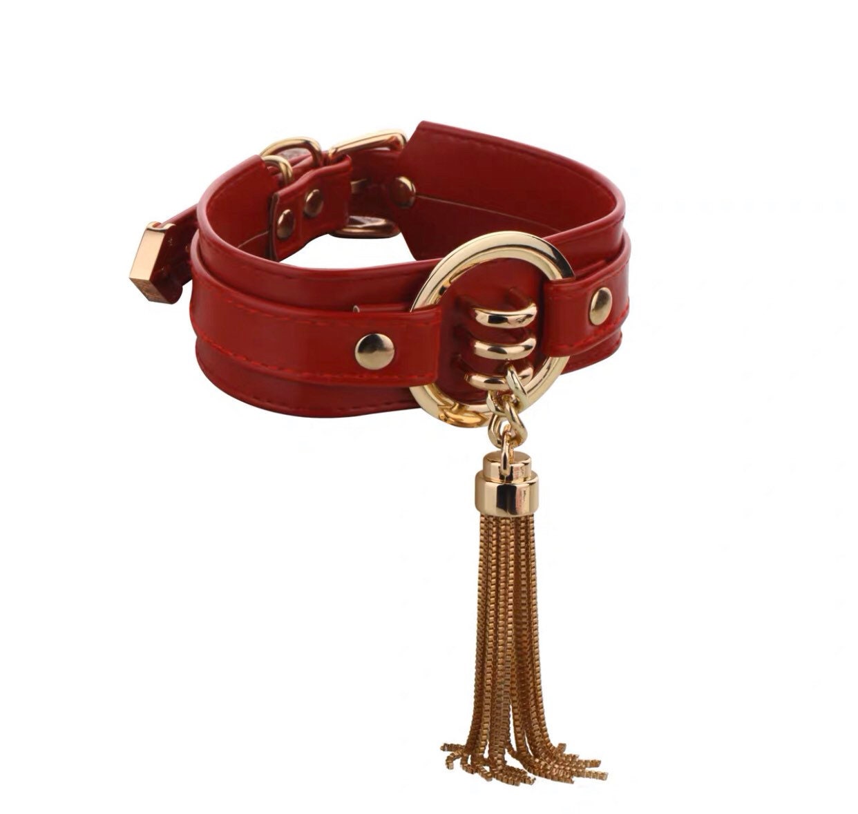 Trio Rings Tassel Choker Chain Necklace with Leash • Lolita Accessories • Adult Role Play • Cosplay Accessories