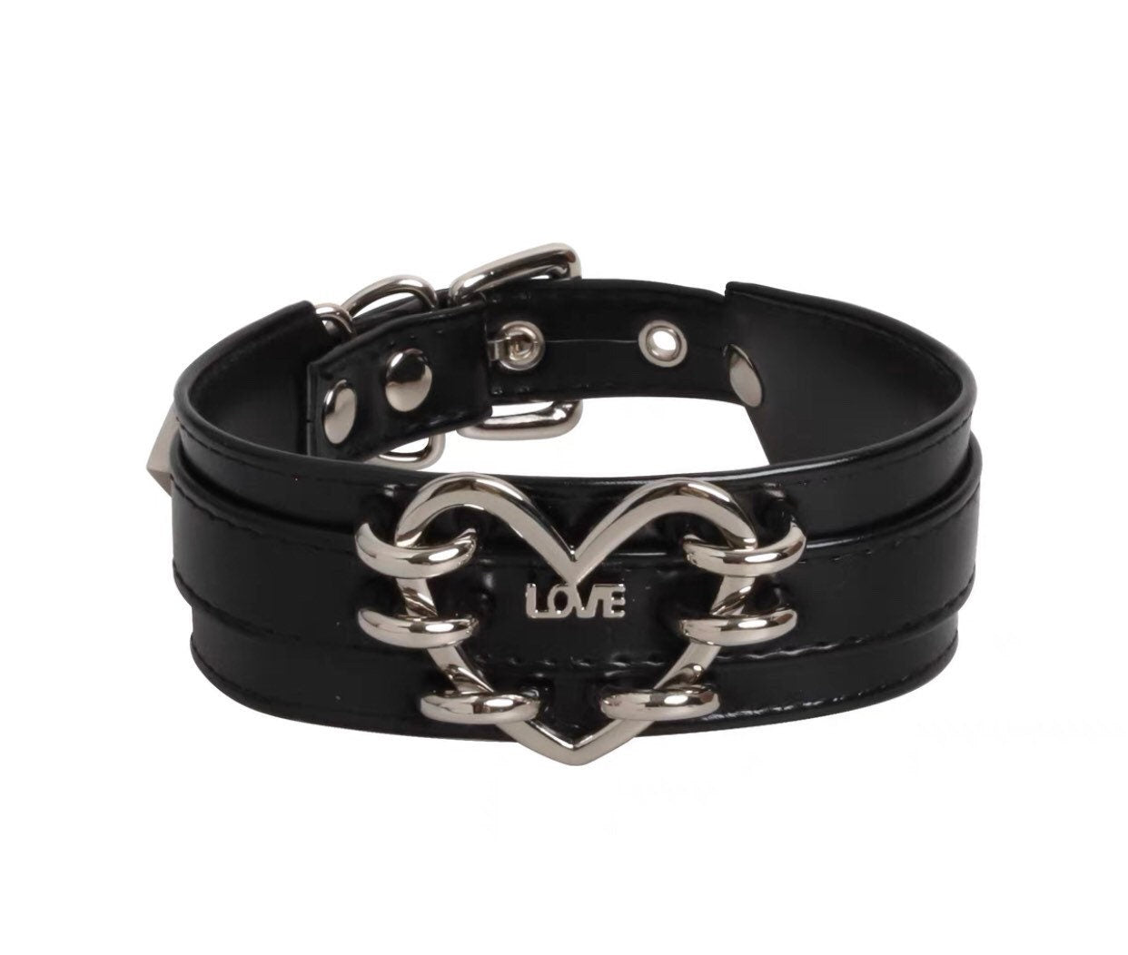 Love Heart Rings Choker Chain Bracelet Necklace with Leash • Lolita Accessories • Adult Role Play • Cosplay Accessories