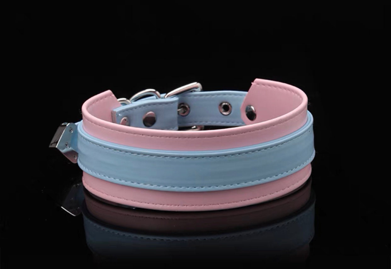 PERSONALIZED NAME Thick Duo Tone Leather Choker Necklace • Bracelet Wristlet • Lolita Accessories • Adult Role Play • Cosplay Accessories