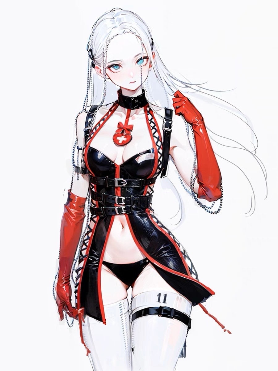 Nina Japanese Anime Leather PU Nurse Gloves Outfit Set