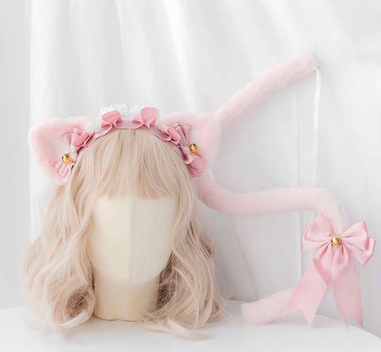 Kitty Ears Headband Headpiece with Tail Set • Lolita Accessories • Adult Role Play • Cosplay Accessories