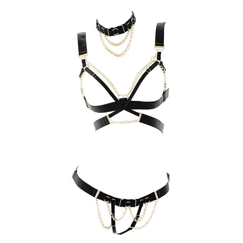 Cross Chained Body Harness Choker Set