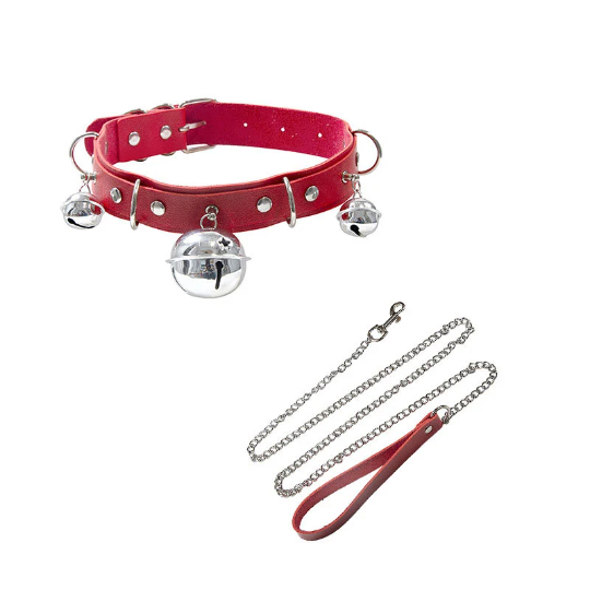 Unisex Bondage BDSM Big Bell Choker Collar with Leash