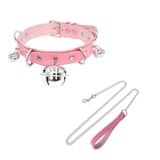 Unisex Bondage BDSM Big Bell Choker Collar with Leash