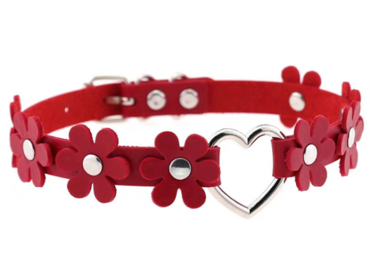 Floral Heart Collar Choker with Leash