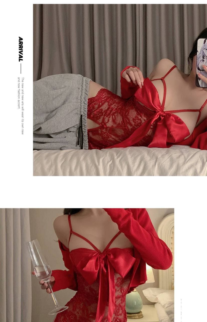 Sexy Wrap Me Up Crotchless Ribbon Teddy Set in 3 colors