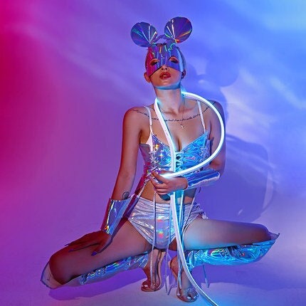 Minnie Holographic Reflective Futuristic Stage Outfit Set