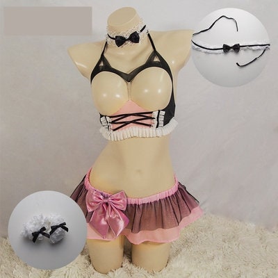 Pink Innocent Japanese Exposed Bust Schoolgirl Revealing Outfit Set • Lolita Cosplay • Sexy Lingerie Costumes