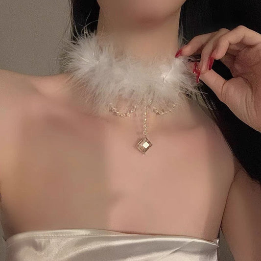 Furry Beaded Choker