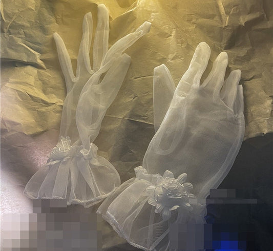 White Rose Flower Chiffon Gloves • Cosplay Bridal Accessories