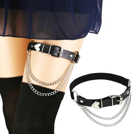 Heart Chain PU Leather Thigh Garter