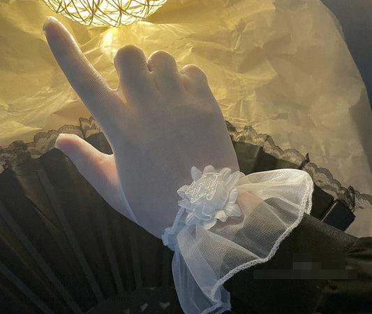 White Rose Flower Chiffon Gloves • Cosplay Bridal Accessories