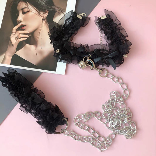 Lolita Bell Choker Chain Necklace with Leash • Handcuff Set • Lolita BDSM Accessories • Adult Role Play • Cosplay Accessories