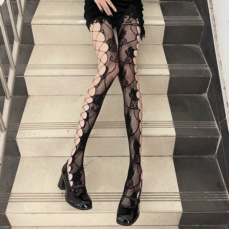 Rose Criss Cross Pantyhose Stockings • Sexy Lingerie • Sexy Fishnet Stockings