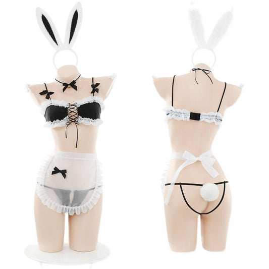 Maiden Bunny Ears Housekeeper Crotchless Outfit Set • Lolita Maiden Cosplay  • Sexy Lingerie  • Sexy Cosplay Roleplay