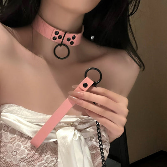 Black Pink Belt Choker with Leash