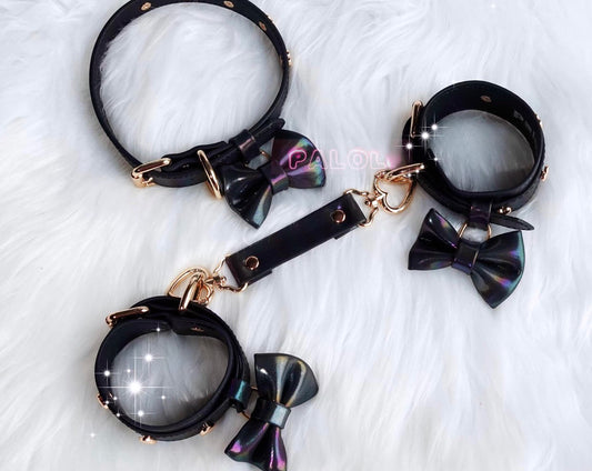 Lolita BDSM Shiny Collar Leash Chain Handcuffs Set • Adult Role Play • BDSM Bondage Restraints • Gag Fetish