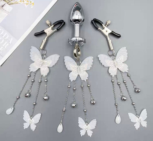 White Butterflies Exotic Set • Anal Plugs • Nipple Clamps • Cosplay Accessories