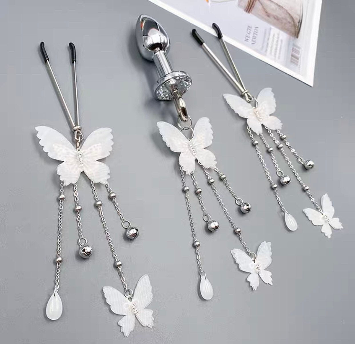 White Butterflies Exotic Set • Anal Plugs • Nipple Clamps • Cosplay Accessories