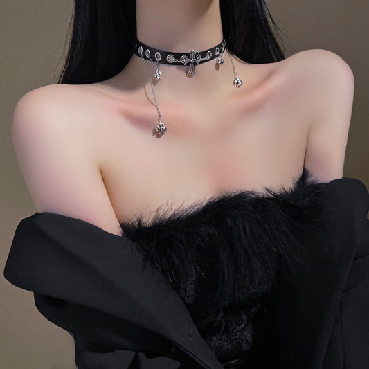 Pink Roman Cross Gothic Leather Collar Choker Chain Necklace • Lolita Accessories • Cosplay Accessories