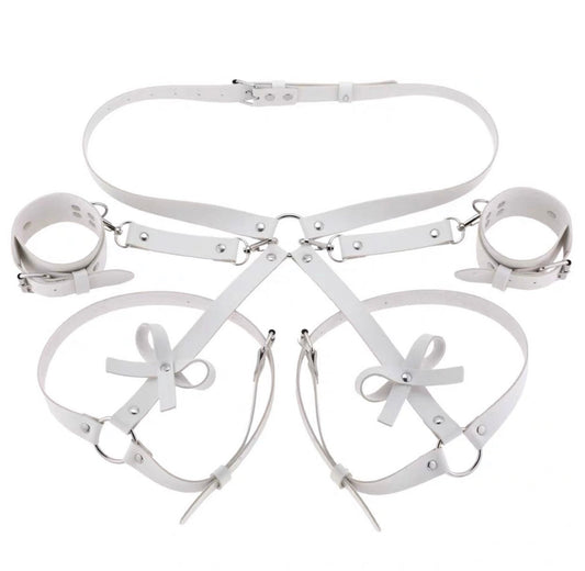 PU Leather Ribbon Bondage Restraint Garter Handcuffs Set • Adult Role Play • BDSM Bondage Restraints • Gag Fetish