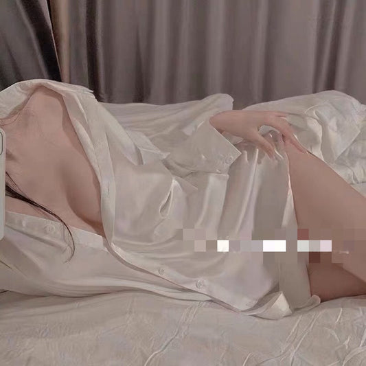 Premium Smooth Satin Basic Boyfriend Shirt for Ladies • Lolita Cosplay • Sexy Lingerie • Sexy Seductive Outfit • Sex Roleplay