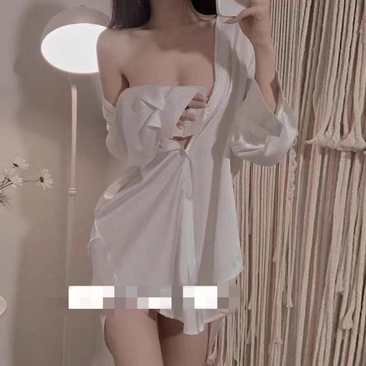 Premium Smooth Satin Basic Boyfriend Shirt for Ladies • Lolita Cosplay • Sexy Lingerie • Sexy Seductive Outfit • Sex Roleplay