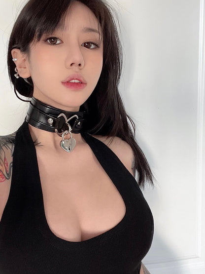 Double Hearts Lock Choker with Leash