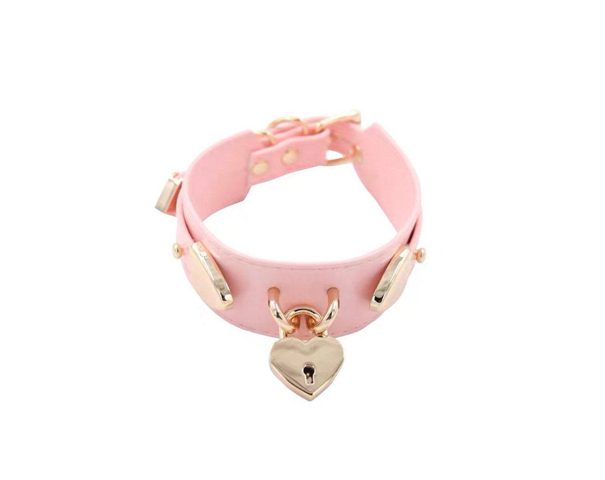 Thick Heart Lock Choker Chain Necklace with Leash • Lolita Accessories • Adult Role Play • Cosplay Accessories