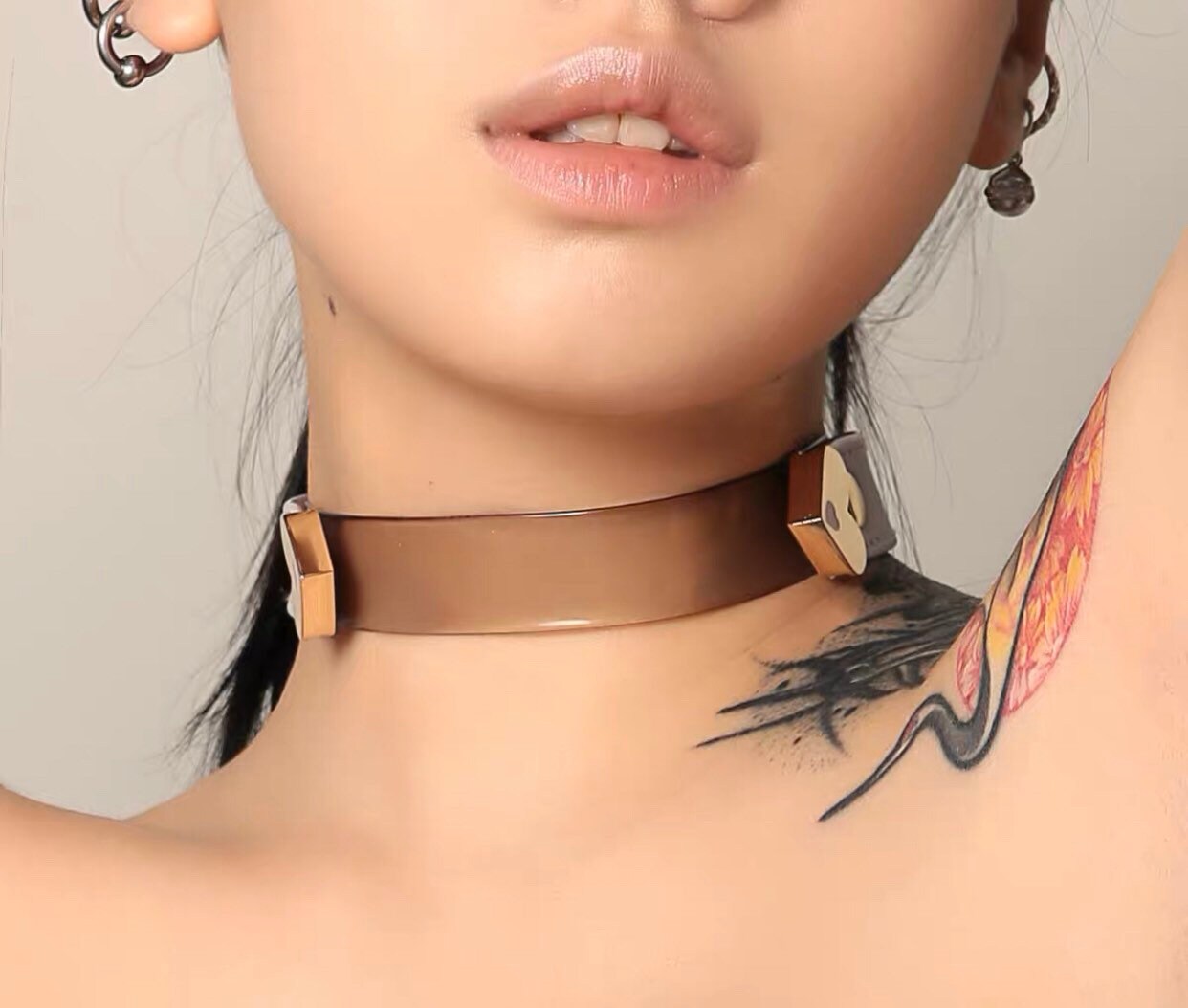 Transparent Band Choker Chain Necklace with Leash • Lolita Accessories • Adult Role Play • Cosplay Accessories