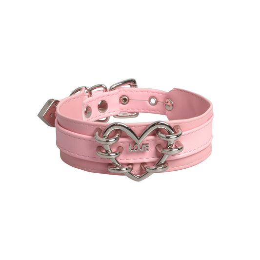 Love Heart Rings Choker Chain Bracelet Necklace with Leash • Lolita Accessories • Adult Role Play • Cosplay Accessories