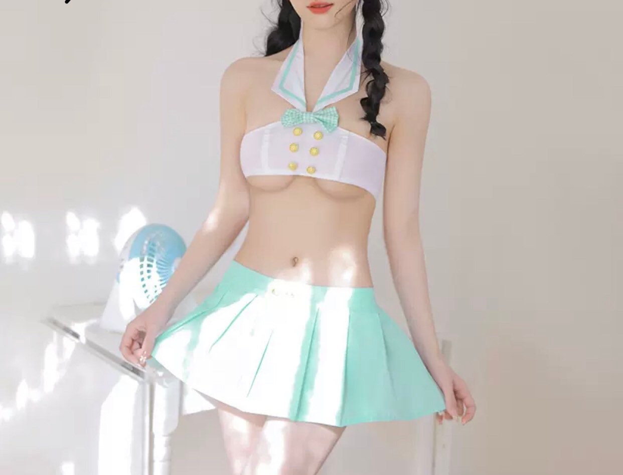 Mint Sexy Cosplay Korean Japanese Schoolgirl Outfit Set • Lolita Cosplay • Sexy Lingerie