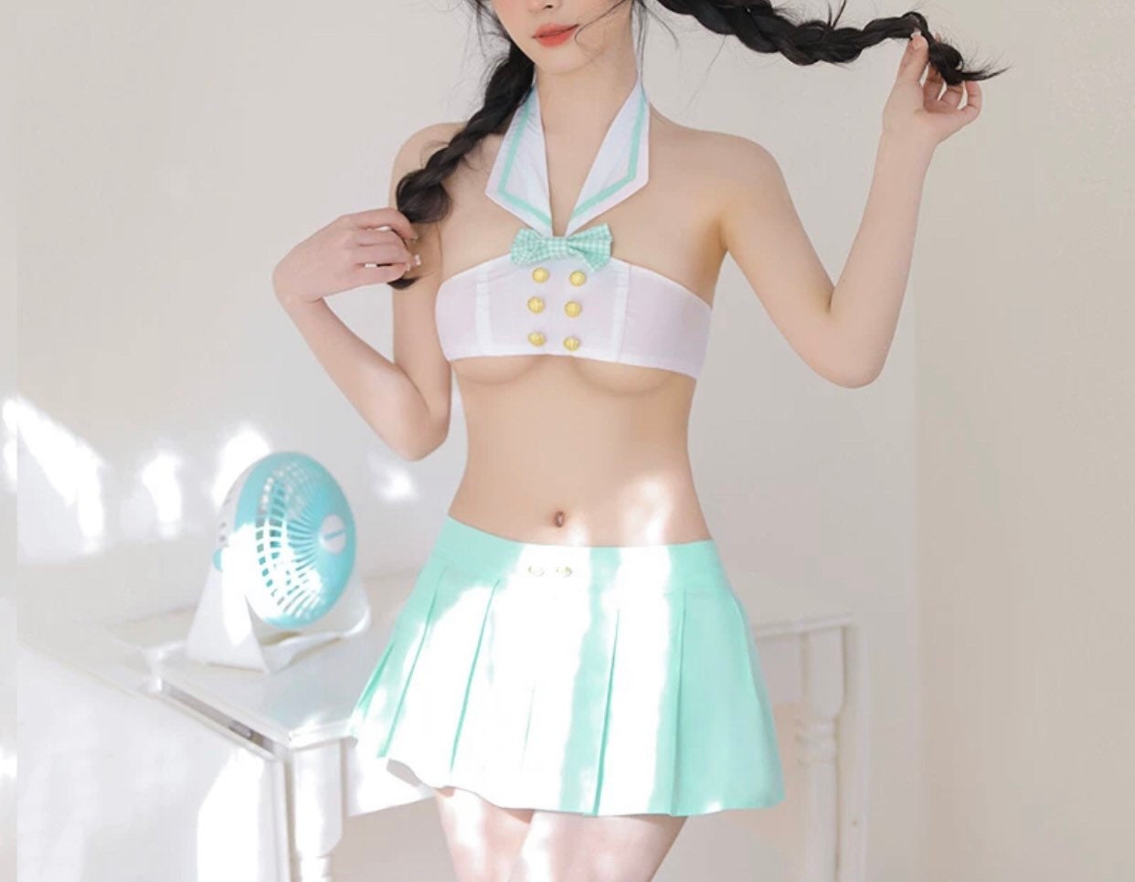 Mint Sexy Cosplay Korean Japanese Schoolgirl Outfit Set • Lolita Cosplay • Sexy Lingerie