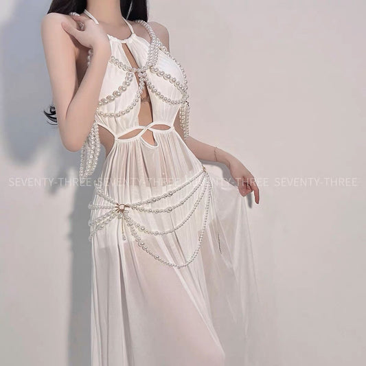 White Persian Princess Goddess Pearls Body Chain Outfit Set • Sex Cosplay • Sexy Goddess Lingerie • Beachwear