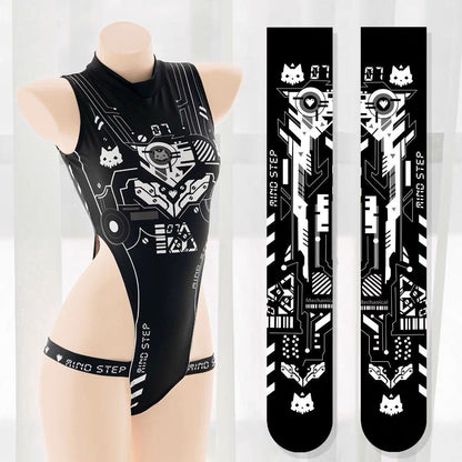 Freya Futuristic Robotic One Piece Monokini Teddy Swimsuit Outfit Set