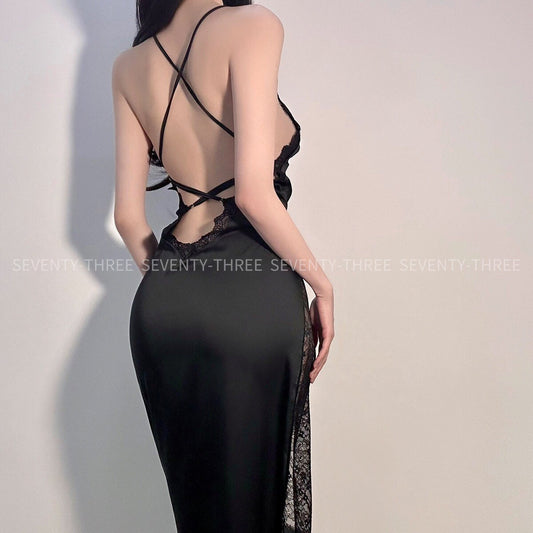 Black Sexy Long Nightgown Dress