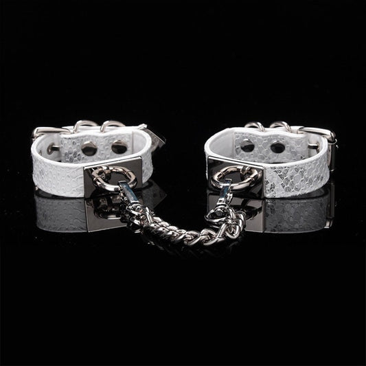 Snakeskin Leather Chain Handcuffs Leg Cuff • Adult Role Play • BDSM Bondage Restraints • Gag Fetish