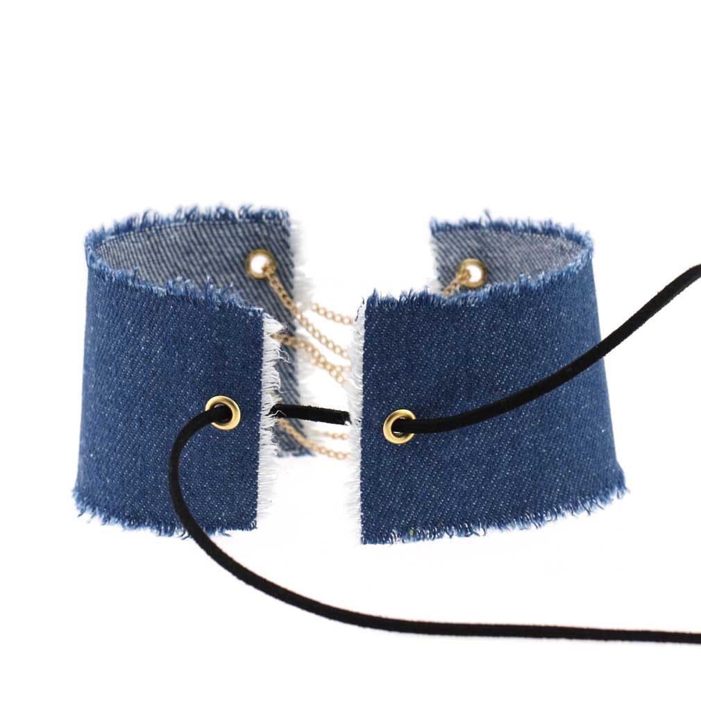 Self Tie Denim Chain Choker Necklace • Cosplay Accessories