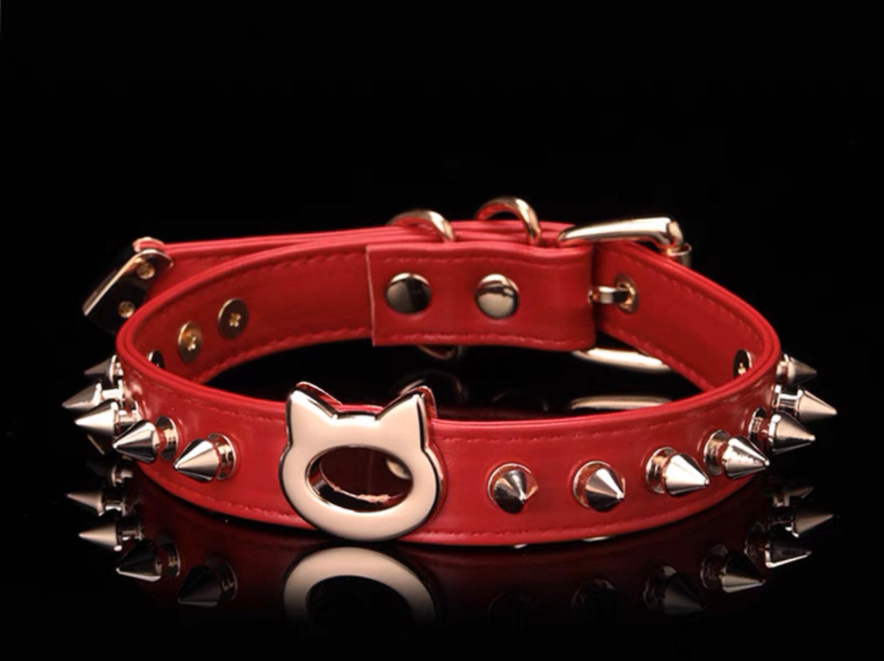 Spikey Kitty Choker Necklace with Leash • Lolita Accessories • Adult Role Play • Cosplay Accessories