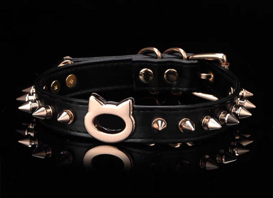 Spikey Kitty Choker Necklace with Leash • Lolita Accessories • Adult Role Play • Cosplay Accessories