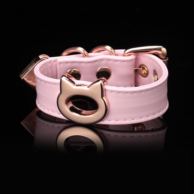 Kitty Leather Wristlet Bracelet • Lolita Gothic BDSM Accessories • Adult Role Play • Cosplay Accessories